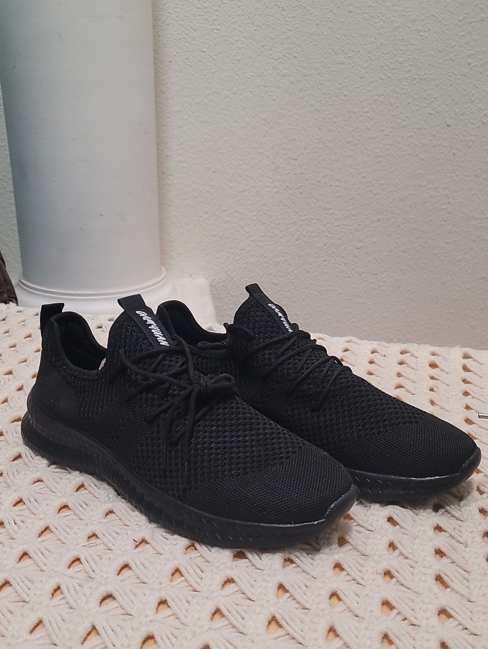 Men's Black Knit Athletic Sneakers - Lightweight Comfort